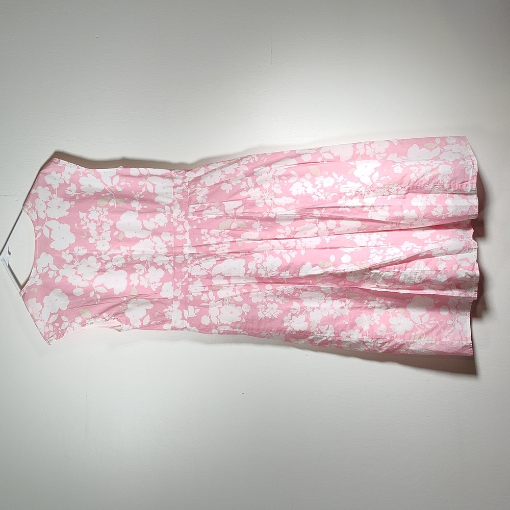 Garnet Hill white and pink floral cotton midi dress 4 - Picture 2 of 10